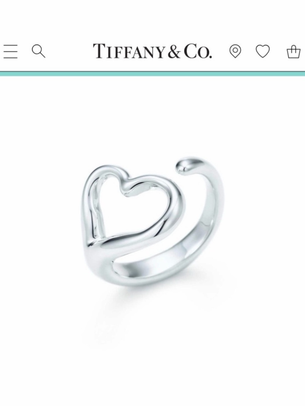 Tiffany & Co. Sterling Silver Peretti OpenHeart Wrap Ring - Silver